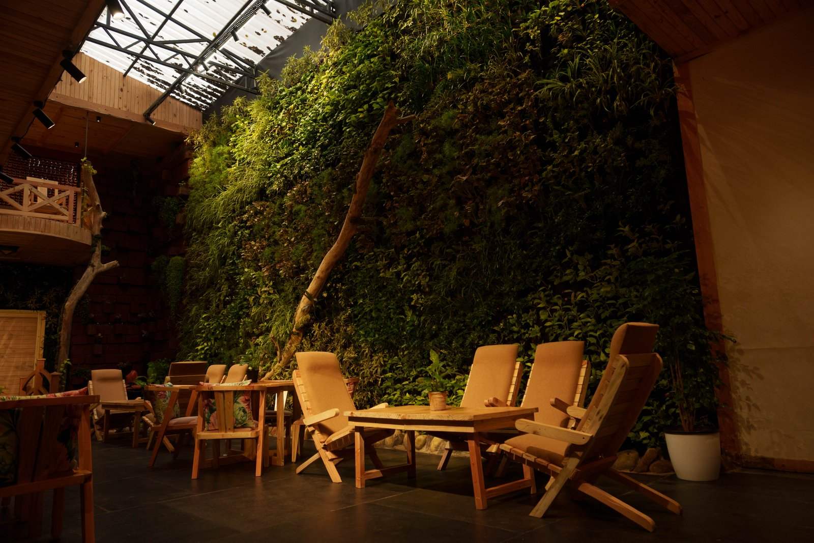 Daylight falling through the planting in the Raaha atrium